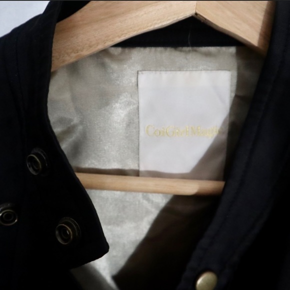 Gold Buttoned Silky Black Biker Jacket - Picture 14 of 16